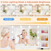 53.15" Large Vanity Desk with Mirror and Lights,White Makeup Vanity with Glass Top Power Outlet Vanity Table with 11 Drawers 6 Shelves Dressing Table Stool Set for Bedroom Women UXFST008W