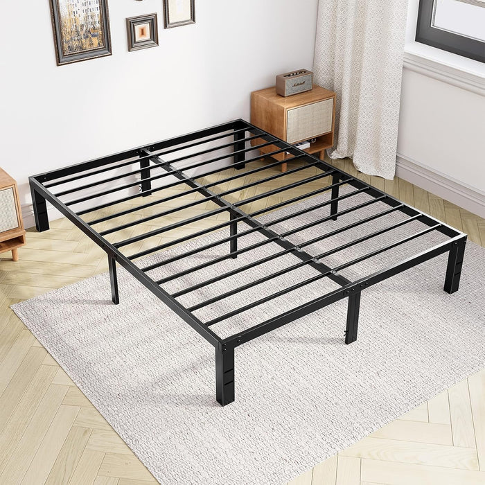 Full Size Metal Platform Bed Frame with Storage Space, Heavy Duty Sturdy Mattress Foundation, Strong Support Slats, 800LBS, Easy to Assemble, Black