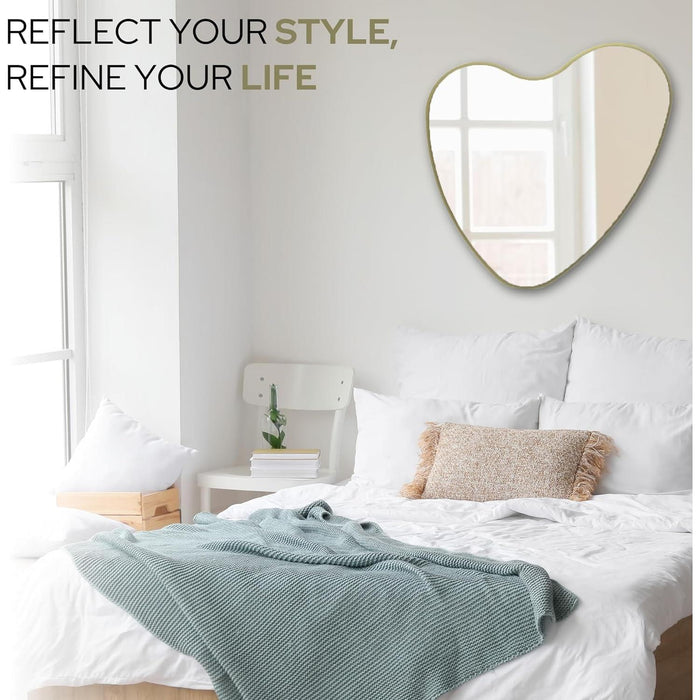 Elegant Irregular Heart Wall Mirror with Hand-Drawn Shape and Frameless Brass Edging - Modern Home Decor for Bedroom, Bathroom, Nursery, or Dorm Room - Large 26” X 26”