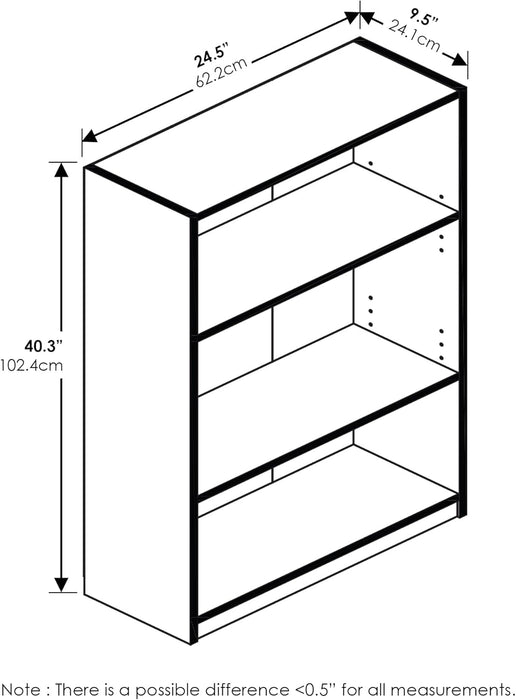JAYA Book Shelf, 3-Tier Bookshelf, Bookcase with Adjustable Shelves, 9.5 X 24.5 X 40.3, for Living Room, Bedroom, Home Office, French Oak