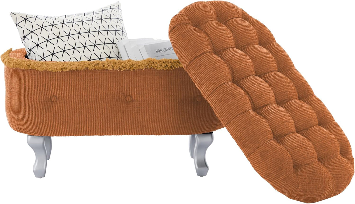 29.5" Ottoman with Storage Upholstered Foot Stools for Living Room,Bedroom,Entryway-Orange