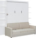 Queen Murphy Bed with Couch and Storage Shelves,Wood Fold up Murphy Bed Cabinet with Storage Shelves and Sofa,White