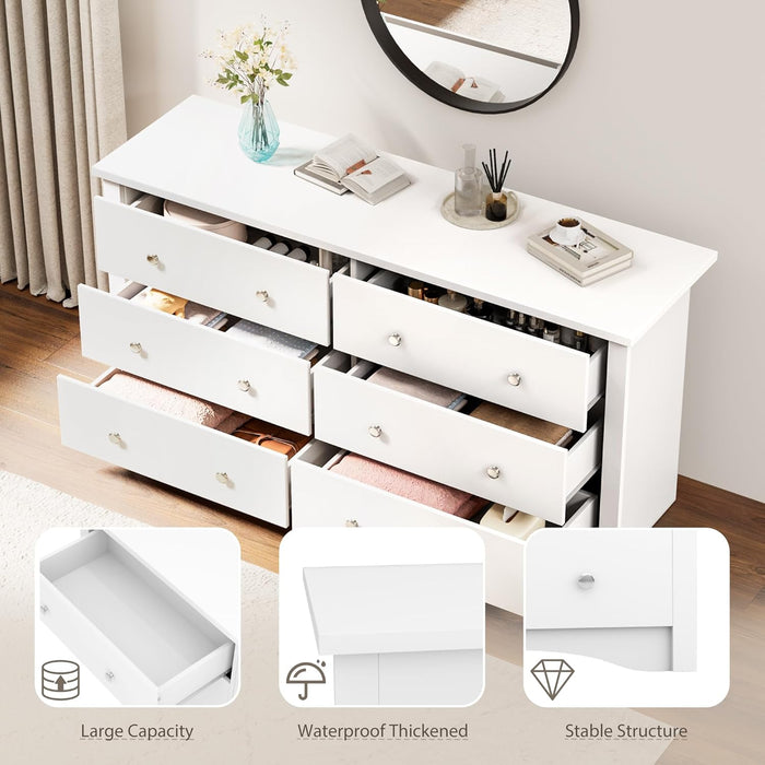 Dresser for Bedroom with 6 Drawer, 47.2" TV Stand, Organizer Drawers for Bedroom, Living, Hallway (Light White)