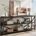Industrial Console Sofa Table,70.8 Inch Extra Long Entryway Table with 3 Tier Wood Storage Shelf for Living Room, Hallway, Entrance, Narrow Sofa Table with Metal Frame, Black and Brown