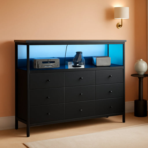 TV Stand Dresser for Bedroom, 7 Fabric Drawers Entertainment Center, LED Dressers with Power Outlets, TV Stands for Living Room with Storage Shelf, TV Console Entertainment Stand up to 50" TV