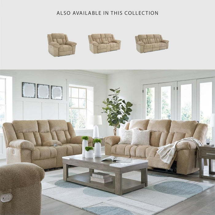 Tip-Off Classic Wall Hugger Power Reclining Sofa with Adjustable Headrest and USB Ports, Light Brown