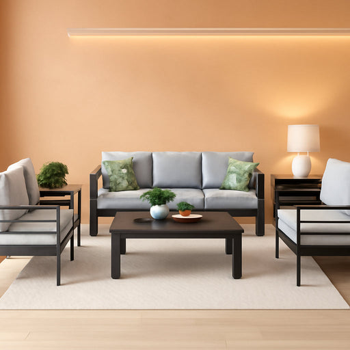 5 Pieces Modern Aluminum Patio Furniture Set, Outdoor Conversation Sets Metal Sectional Sofa with Coffee Table