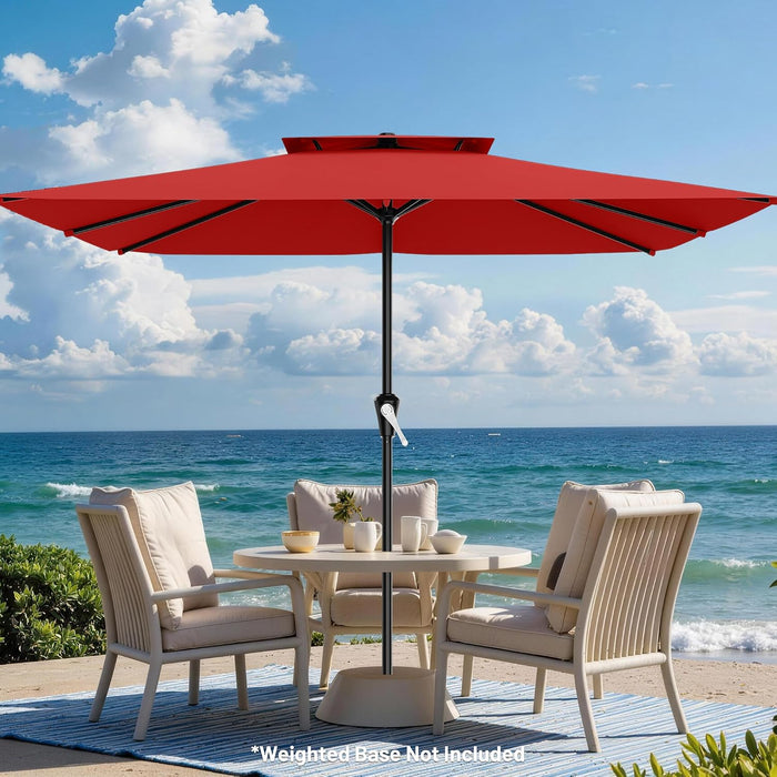 8'X10' 2 Tiers Rectangular Patio Umbrella - Outdoor Umbrella Waterproof UV Protection, Market Table Umbrella W/Crank for Pool, Backyard, Deck(Red)