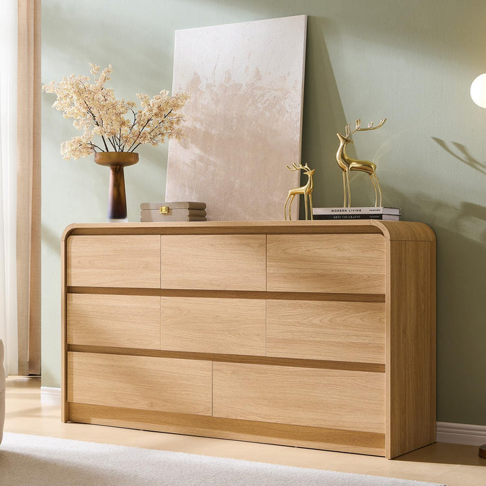 Modern 8 Drawers Dresser for Bedroom, 55" Wide Dresser, Natural Oak