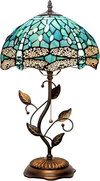 Tiffany Style Sea Blue Dragonfly Stained Glass Table Lamp 19 Inch