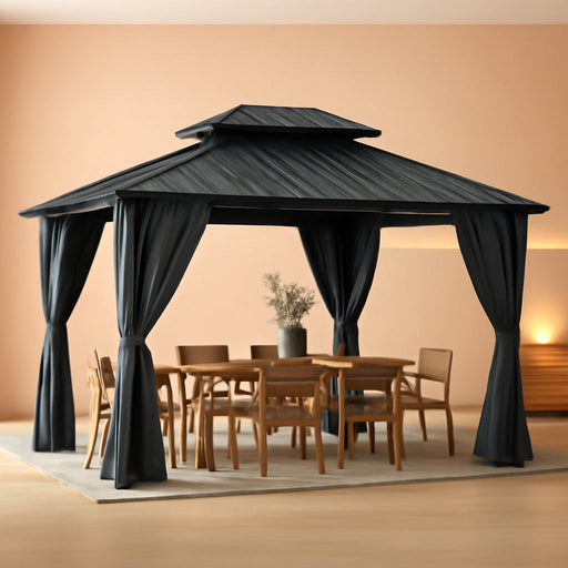 12x12 Aluminum Hardtop Gazebo Grey Weatherproof Roof