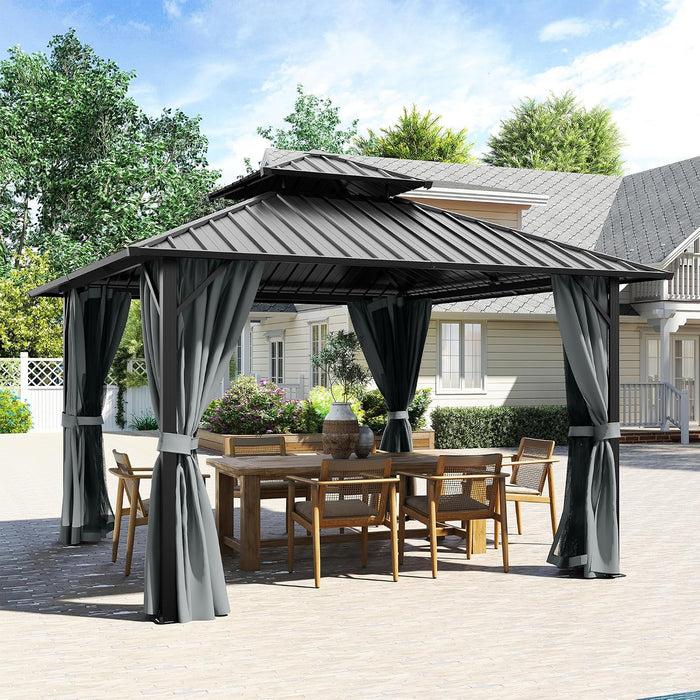 12x12 Aluminum Hardtop Gazebo Grey Weatherproof Roof