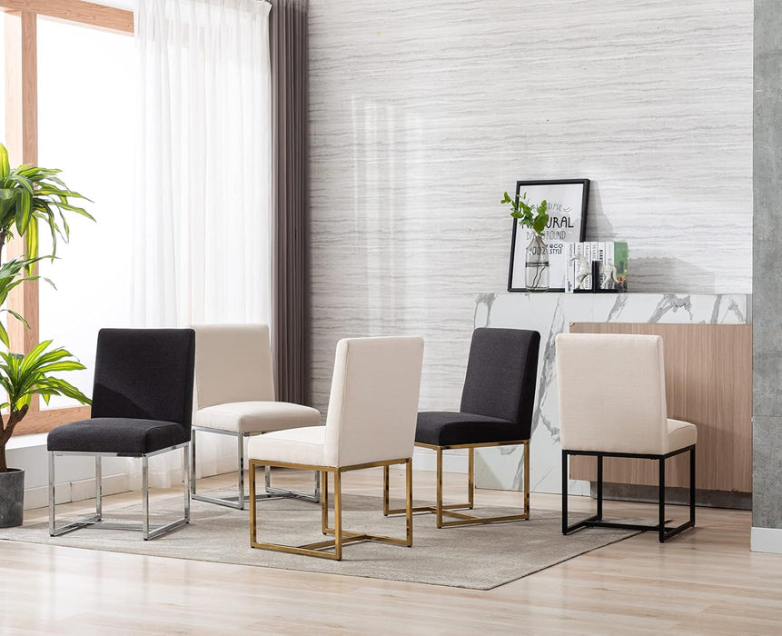 Upholstered Modern Dining Chairs Set of 2 Linen Mid Century Dining Room Chairs Armless Side Chair Comfy Kitchen Chairs with Chrome Metal Base for Living Room/Kitchen,Cream,2Pcs