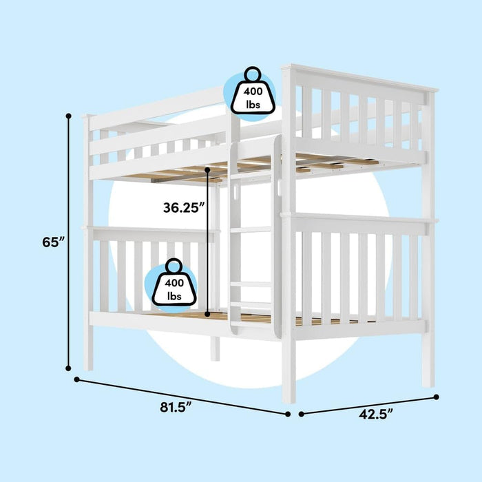White NewZealandSolidPine Twin Over Twin BunkBedFrame
