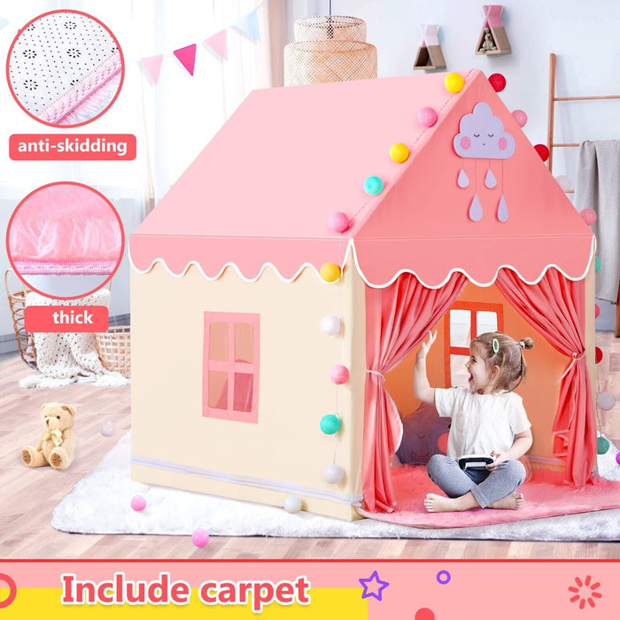 Kids Play Tent with Rug for Girls Large Fairy Playhouse for Kids Princess Cas...