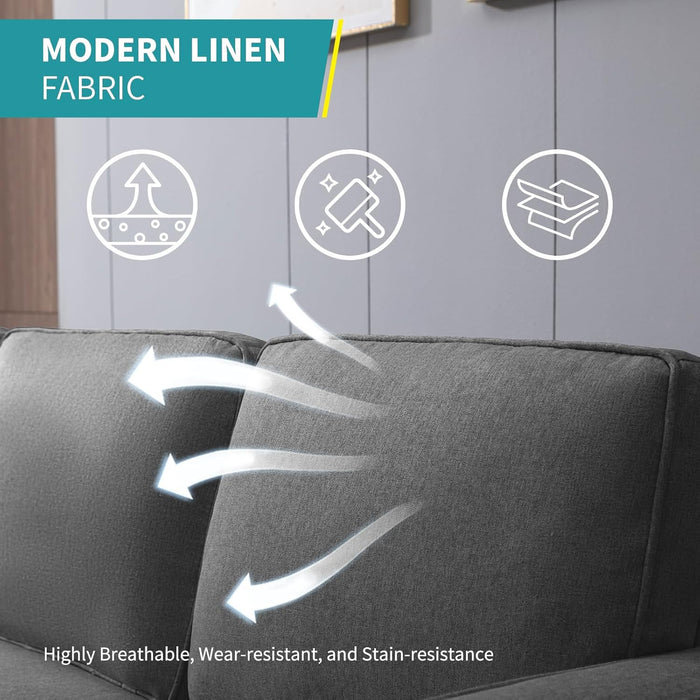 78" W Sectional Couches for Living Room, Linen L-Shaped Sofa with Storage Ottoman and Armchair, 3 Seater Sofa with Ottoman and Accent Chair Couch Furniture Set for Office/Apartment