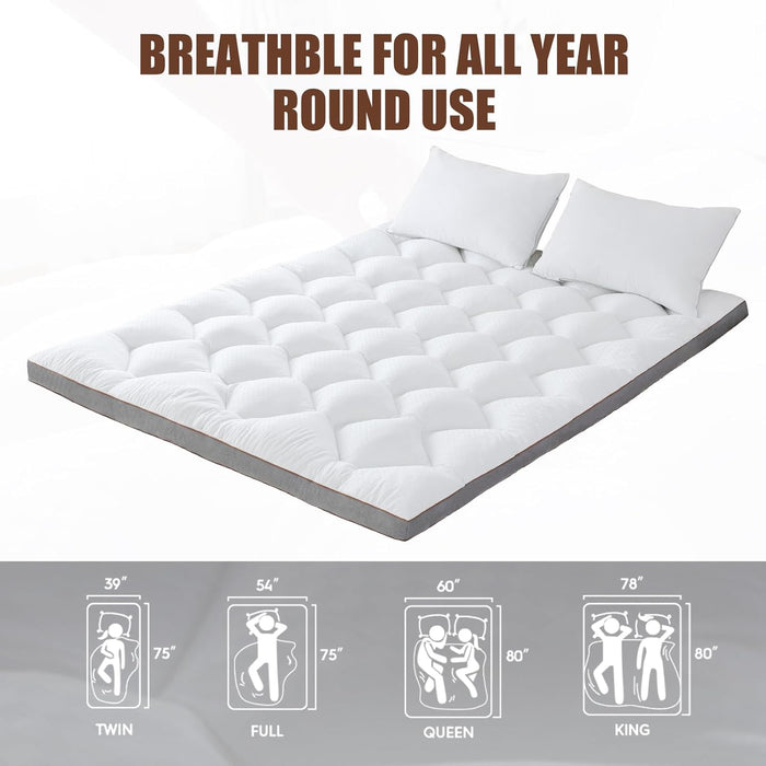 3 Inch Memory Foam Mattress Topper Queen, Extra Soft Pillow Top Mattress Topper with Breathable Air Mesh Sides, 1700GSM Fluffy Shredded Memory Foam Filled & Thicked down Alternative-Lined