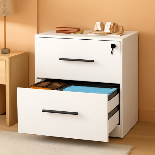 2-Drawer Wood Lateral File Cabinet with Lock for Office Home, White