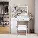 Vanity Desk Set with Mirror and LED Lights, Makeup Table with 2 Drawers & 1 Cabinet, Power Outlet, Storage Cushioned Stool, Dressing Table for Bedroom (White)