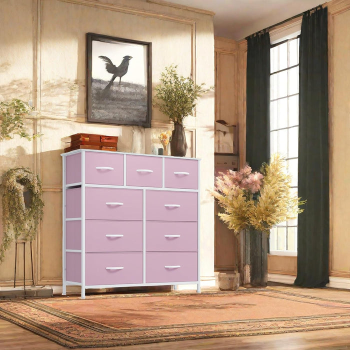 Pink Linen UltraFabricStorage Dresser With Nine Drawers