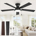 52Inch Ceiling Fans with Lights, Low Profile Ceiling Fan with Pull Chain and Remote Control, Flush Mount, Reversible, Dimmable, Noiseless, Black Pull Cord Ceiling Fan for Bedroom