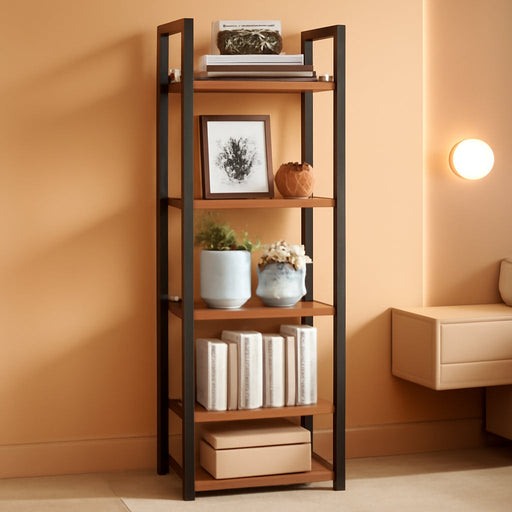Narrow Five Tier Bookshelf Vintage Storage Organizer