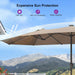 15Ft Double-Sided Patio Umbrella with Base and Solar Lights Outdoor Market Umbrella with Crank Handle Rectangle Umbrella for Backyard Pool Garden Deck, Taupe