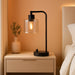 Industrial Desk Lamps for Office Set of 2 - Fully Dimmable Bedside Lamps with USB a C Ports and Outlet, Black Nightstand Lamps with Grey Glass Shade for Living Room, Table Lamps for Bedrooms Reading