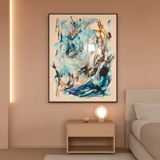 Hand Painted Blue and Black Abstract Oil Painting for Bedroom,Frame Large Wall Art for Office, Modern 3D Artwork for Living Room Home and Office Wall Décor Ready to Hand 28" X 40"
