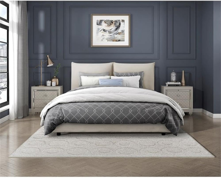 Linna Chenille Upholstery Eastern King Platform Bed in Beige