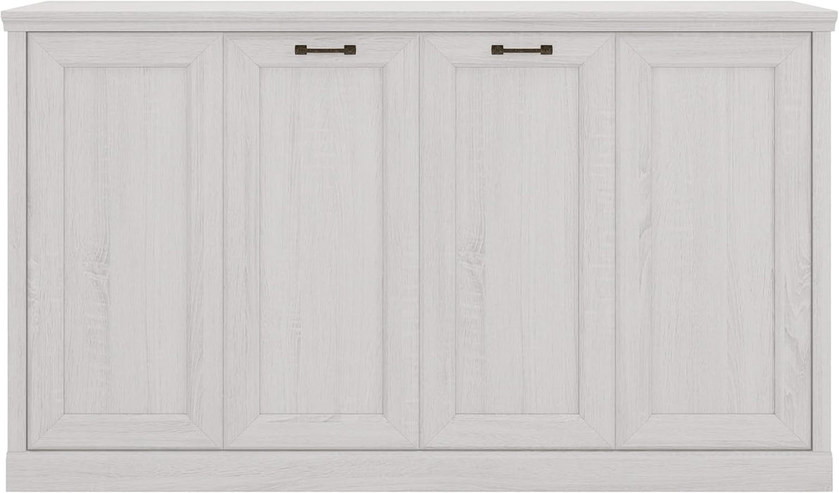 Twin Size Murphy Bed Wall Bed, Folding into a Cabinet, Space Saving Bedroom Furniture for Multipurpose Guest Room, Home Office, Rustic White