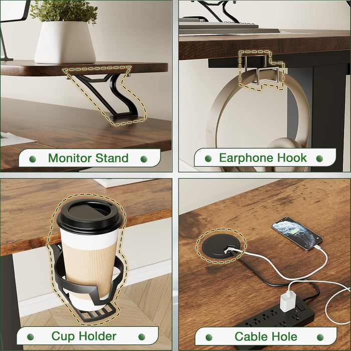 Electric Standing Desk with Monitor and Laptop Workstation, 47 X 24 Inches Height Adjustable Sit Stand up Desk, Computer Workstation with Cup Holder and Hook, Cable Holes, Rustic Brown