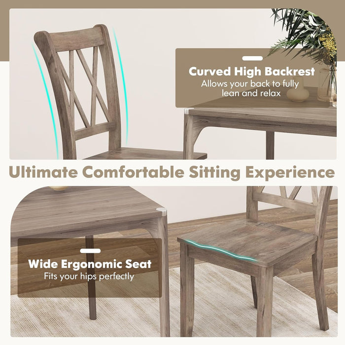 Wooden Dining Chairs Set of 4, Mid-Century Farmhouse Kitchen Side Chairs with Ergonomic Seat & High Backrest, Armless Dinette Chairs with Rubber Wood Frame for Dining Room, Living Room, Brown