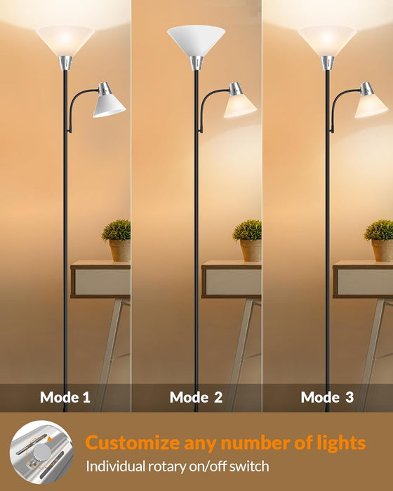 Floor Lamp, Standing Lamp with Replaceable 3000K Energy-Saving, Lamp for Living Room with Adjustable Reading Lights, Modern Bright Floor Lamp for Bedroom, Living Room, Office