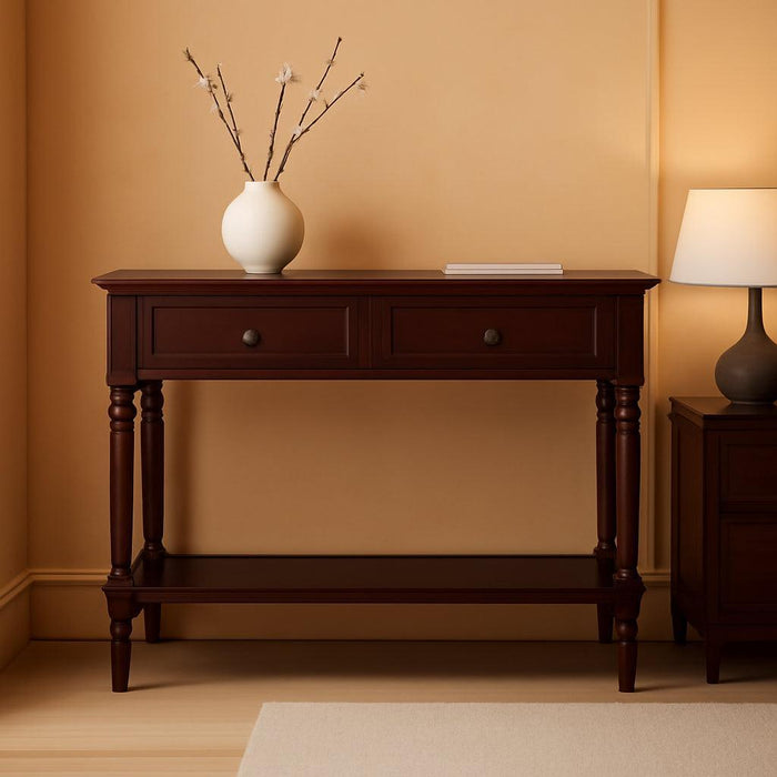 American Homes Collection Samantha Dark Cherry 2-Drawer Console Table