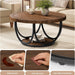 round Coffee Table with 2 Tiers, 33.5" Wooden Circle Accent Cocktail Table with Storage Shelf and Metal Frame, Industrial Center Tables for Living Room, Brown & Black