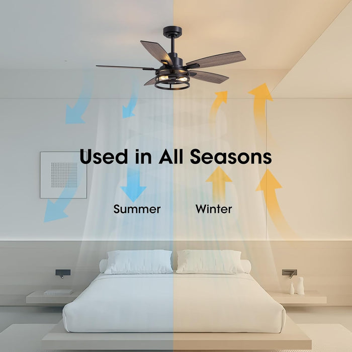 46 Inch Ceiling Fans with Lights and Remote Control, Farmhouse Ceiling Fan for Bedroom Living Room and Patio, Black Caged Ceiling Fan for Indoor and Outdoor