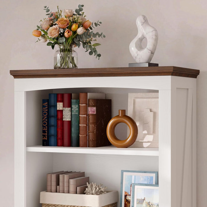 Farmhouse Bookcase 70 Inches Tall White TwoToneFinish
