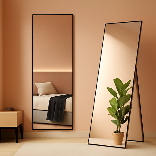 Mirror Full Length, Upgraded Body Wall Mirrors with Shatter-Proof Glass, Floor Standing, Hanging or Leaning, Tall Mirror with Stand Aluminum Alloy Frame for Bedroom Cloakroom