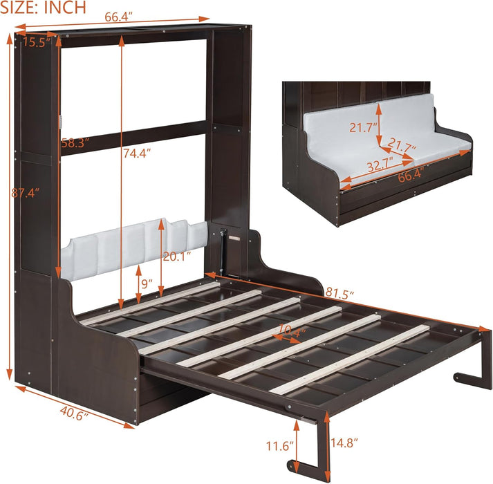 Queen Size MurphyBed WithSofa EspressoFinish SolidWood