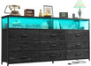 55" W Dresser for Bedroom with 9 Drawers LED TV Stand with Power Outlets for 45, 55, 65 Inch TV Sturdy Long Chest of Drawers with Extra 2 Wooden Shelves Steel Frame Grain Black