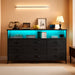 55" W Dresser for Bedroom with 9 Drawers LED TV Stand with Power Outlets for 45, 55, 65 Inch TV Sturdy Long Chest of Drawers with Extra 2 Wooden Shelves Steel Frame Grain Black