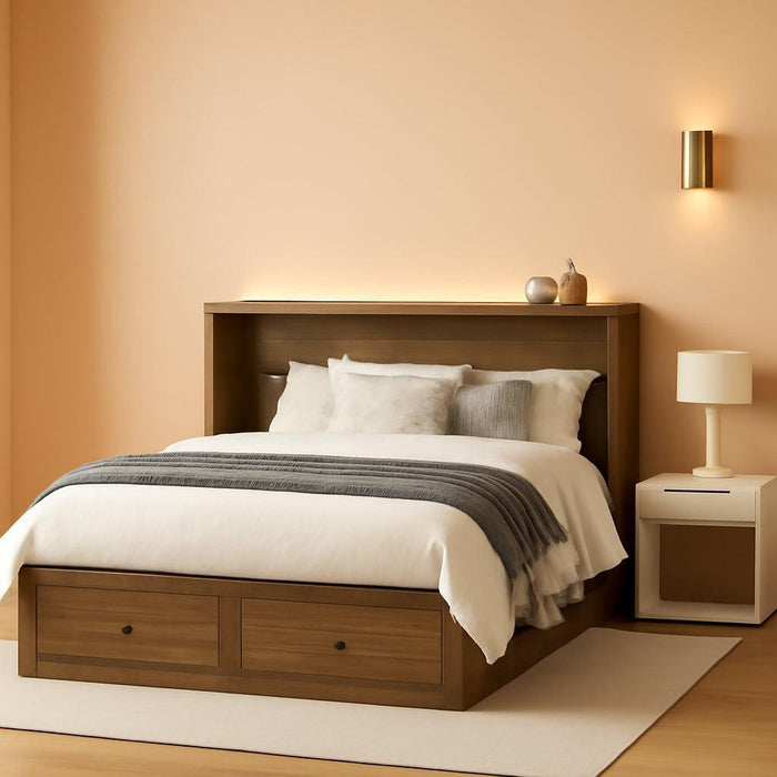 Full Murphy Bed with Storage and Charging Station, Farmhouse Cabinet Bed, Noise-Free, for Guest Room, Apartment, or Office, Barnwood