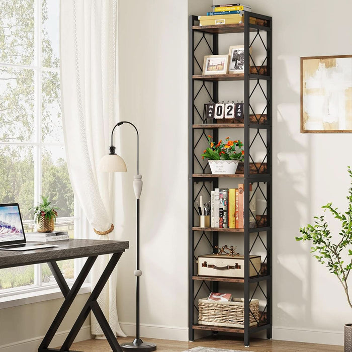 Tall Slim SevenTier Bookshelf CornerDisplayShelf Brown