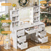 Vanity Desk with Mirror and Lights, Power Outlet, Makeup Vanity with 7 Drawers and 6 Shelves, Dressing Vanity Table Vanity Set for Bedroom, White
