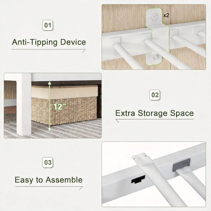 Heavy Duty Metal Bunk Bed TwinOverTwin WhiteUnderbedStorage