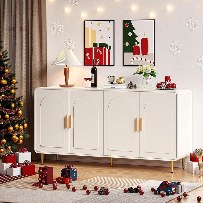 60" Sideboard Buffet Cabinet, Large Credenza Storage Cabinet, White