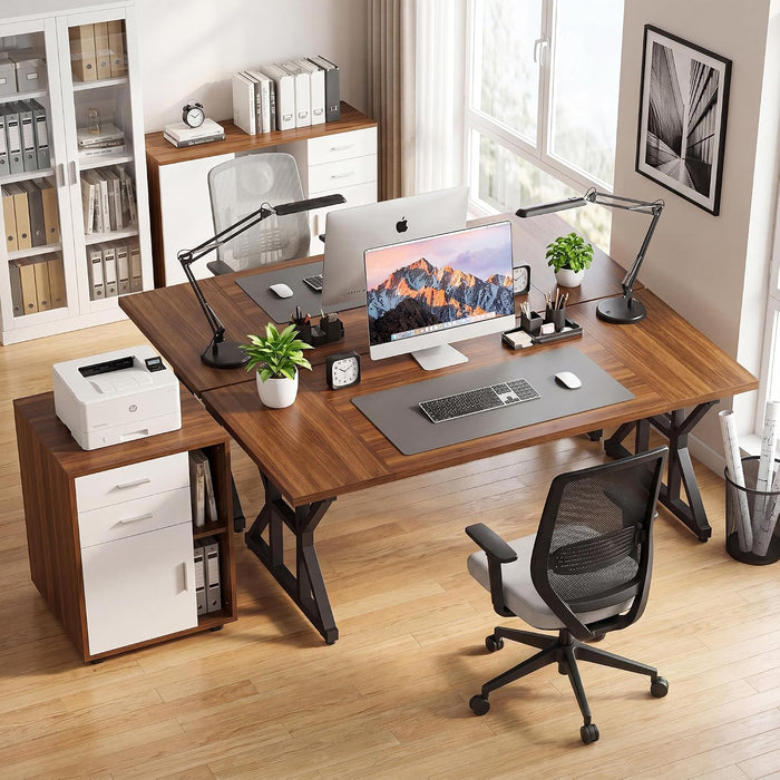 71 Inch Executive Desk, Large Computer Office Desk Workstation with Thick Desktop & Heavy Duty Metal Legs, Modern Industrial Writing Study Table for Home Office (Deep Brown/Black)