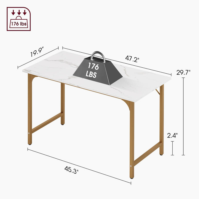 Computer Desk,47 Inches Home Office Desk Writing Study Table Modern Simple Style PC Desk with Metal Frame,Gold