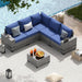 6 PCS Patio Furniture Set, Outdoor Sectional All-Weather Wicker Conversation Set with Swivel Rocker Chairs, 4'' Thick Cushions for Backyard Poolside(Navy/Grey)